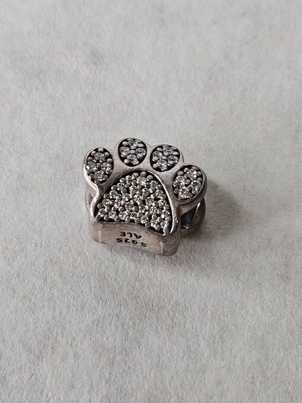 Pandora 925 Sterling Silver Crystal Dog Paw Print Charm Bead